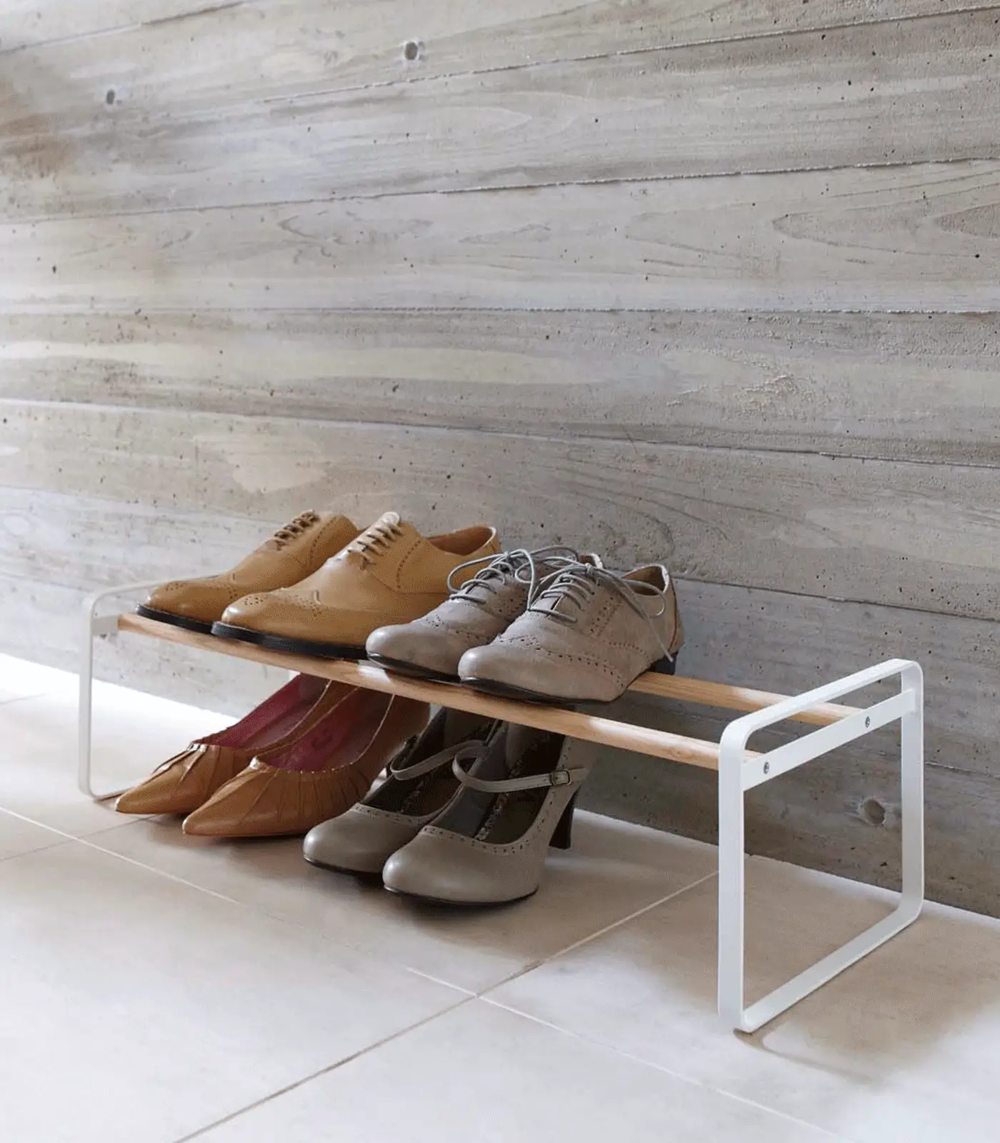 Stackable Shoe Rack (7" H)  - Steel + Wood - Image 3