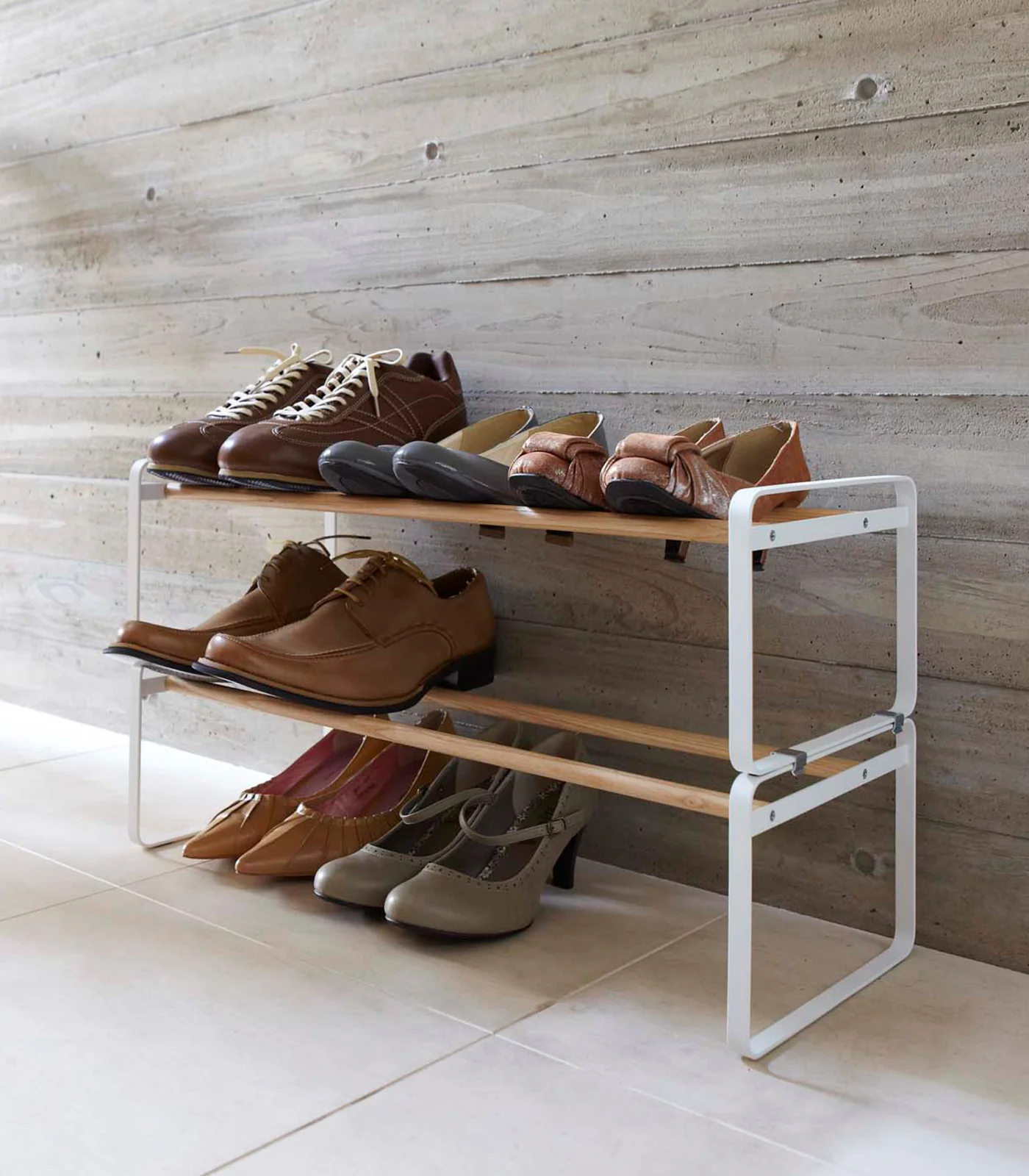 Stackable Shoe Rack (7" H)  - Steel + Wood - Image 4