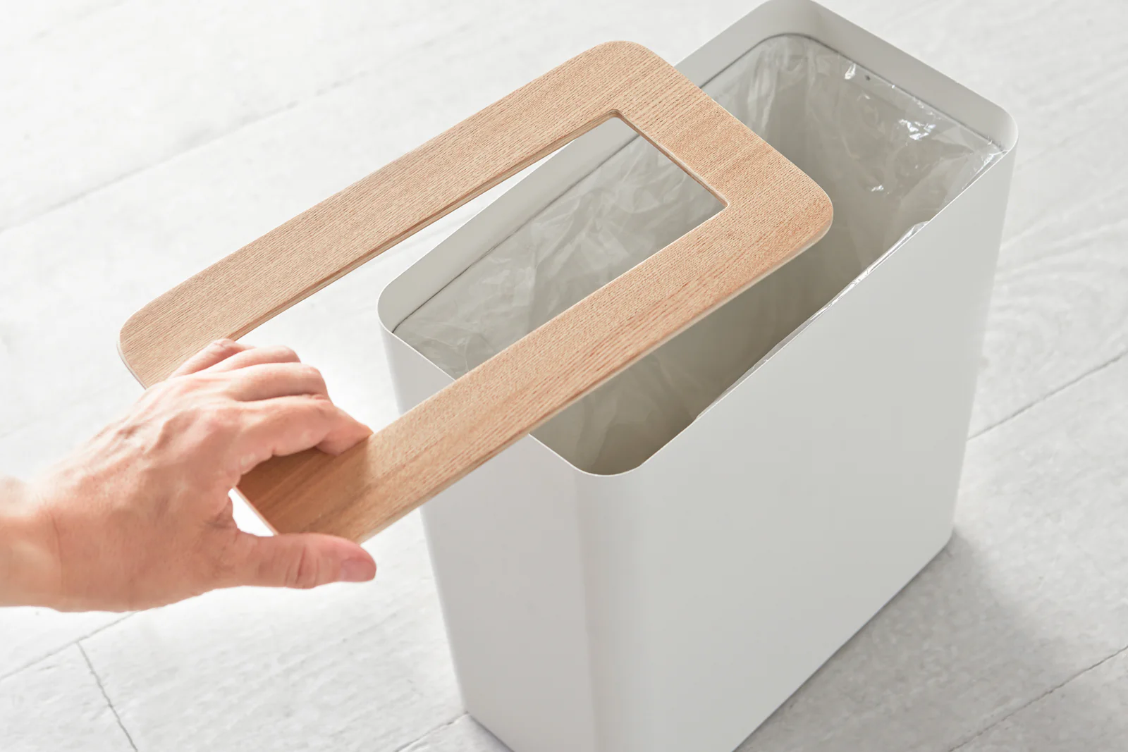 Trash Can - Rectangle - Steel + Wood - Image 4