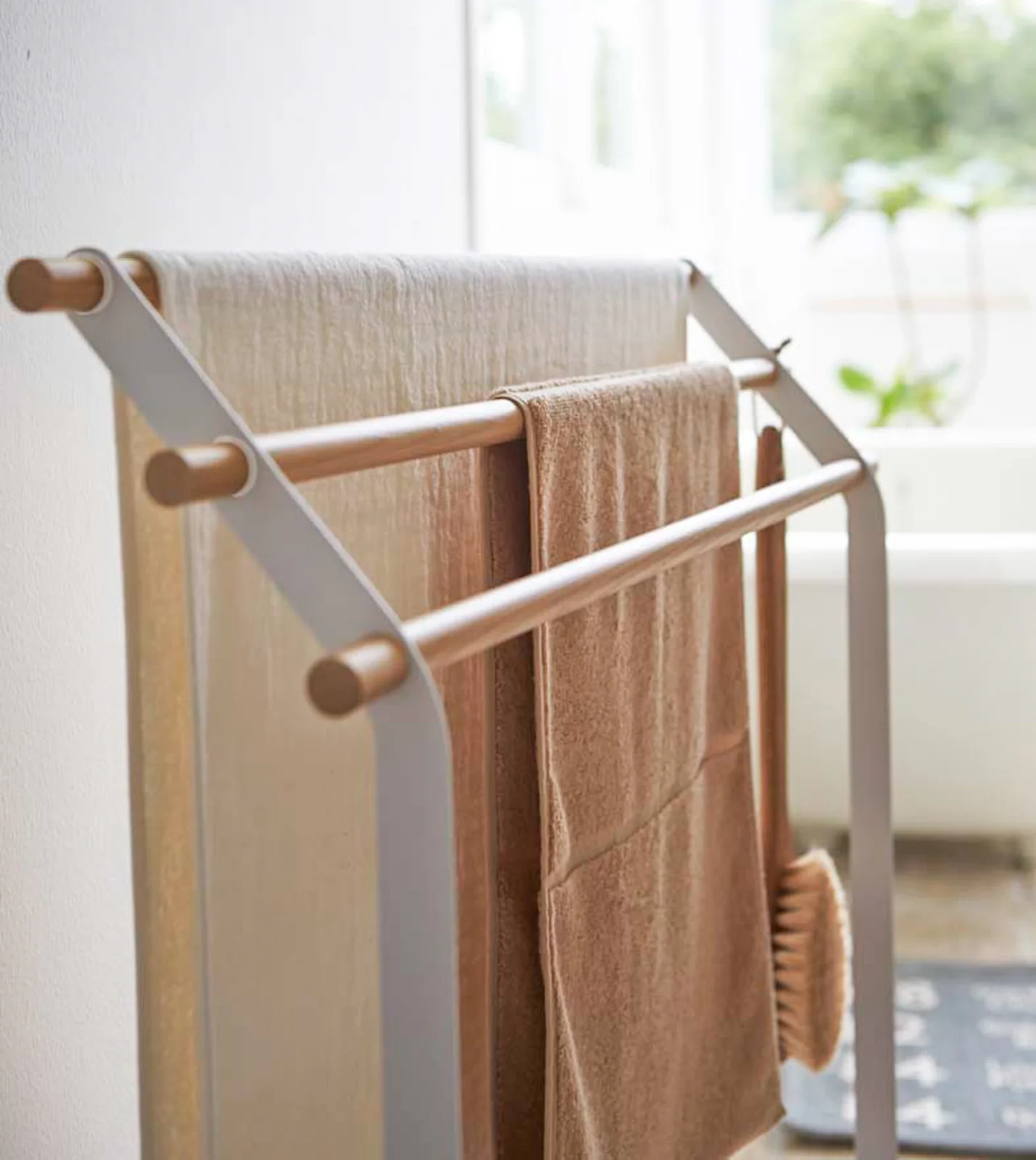 Bath Towel Rack (32" H)  - Steel + Wood - Image 3