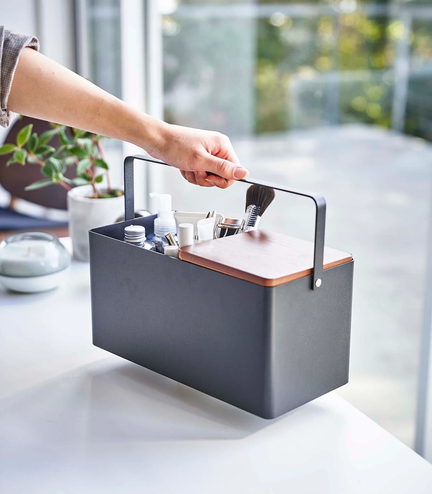 Makeup Organizer with Mirror - Steel + Wood - Image 10