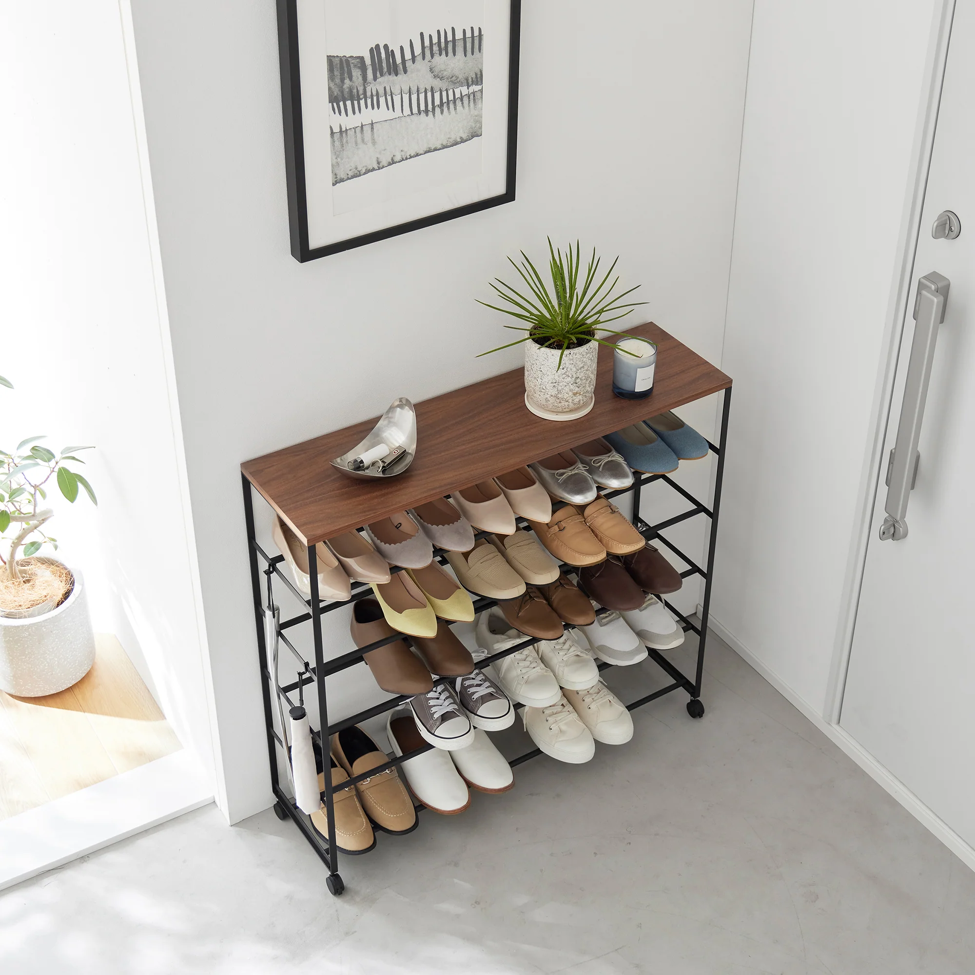 Rolling Five-Tier Shoe Rack (34.25" H)  - Steel + Wood - Image 10
