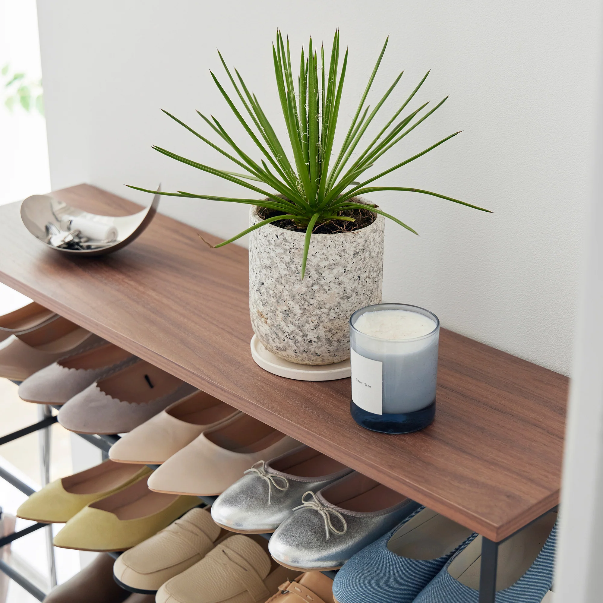 Rolling Five-Tier Shoe Rack (34.25" H)  - Steel + Wood - Image 12