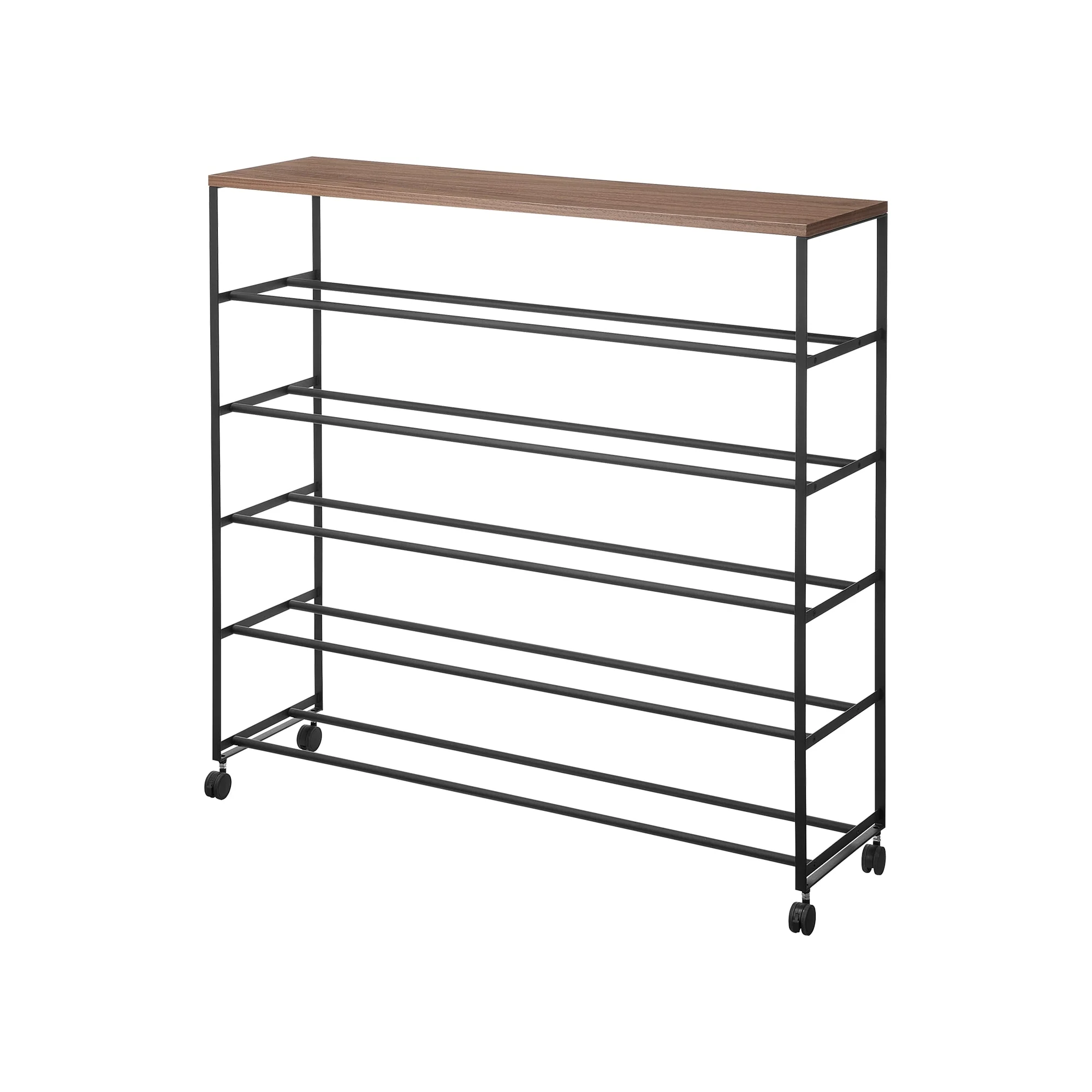 Rolling Five-Tier Shoe Rack (34.25" H)  - Steel + Wood - Image 16