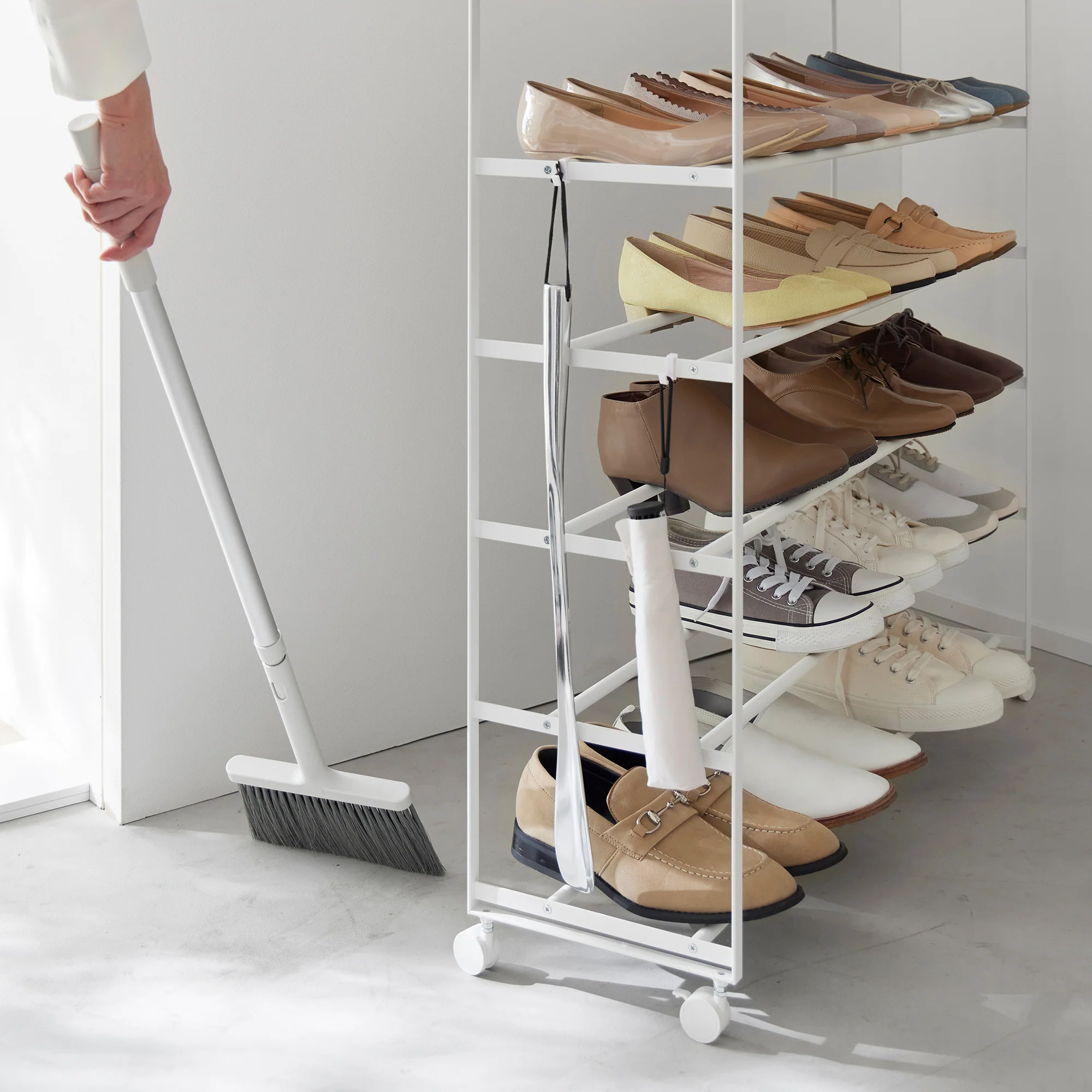 Rolling Five-Tier Shoe Rack (34.25" H)  - Steel + Wood - Image 6