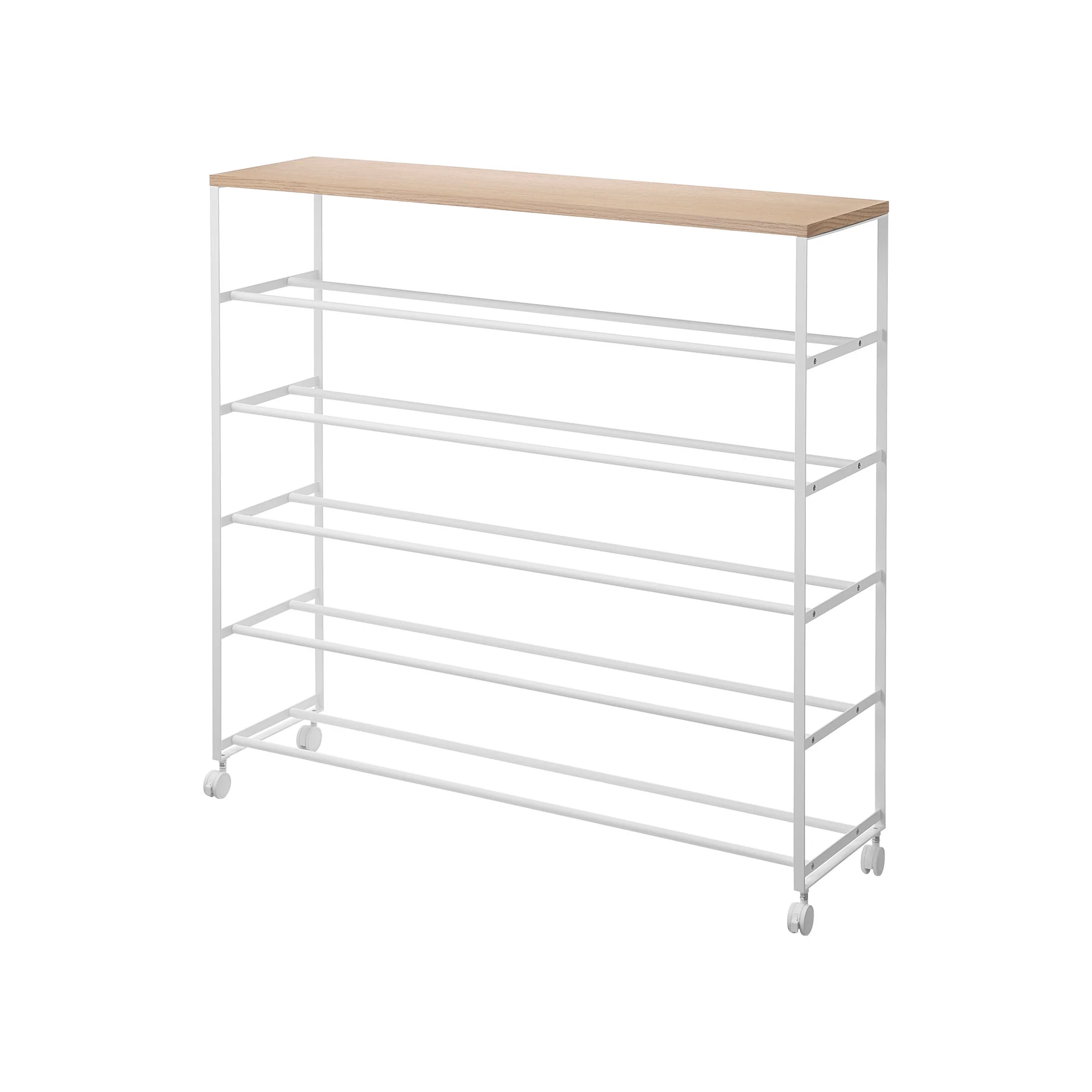 Rolling Five-Tier Shoe Rack (34.25" H)  - Steel + Wood - Image 8