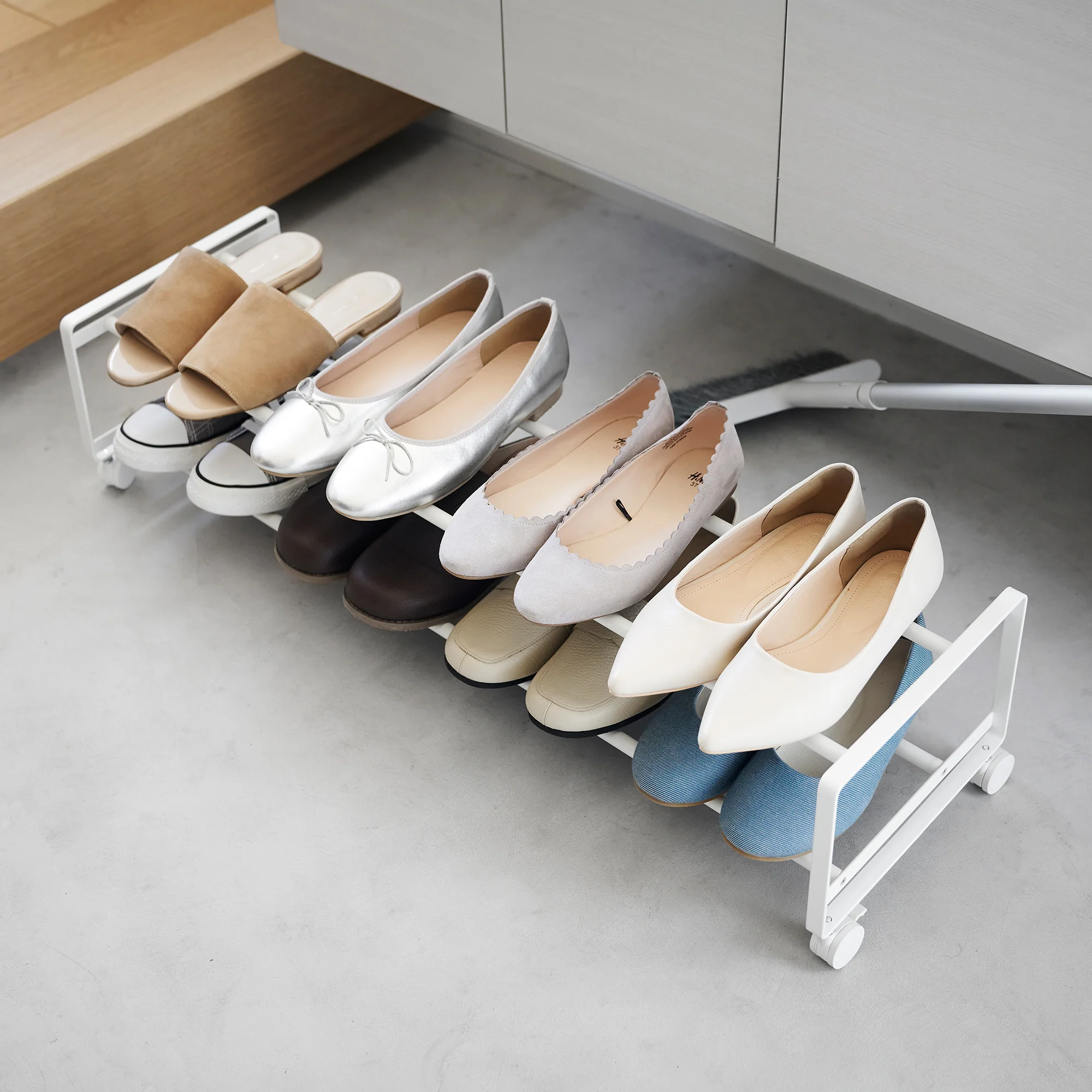 Two-Tier Rolling Shoe Rack (8" H)  - Steel - Image 4